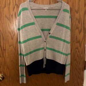 GAP Gray and Green Striped Cardigan